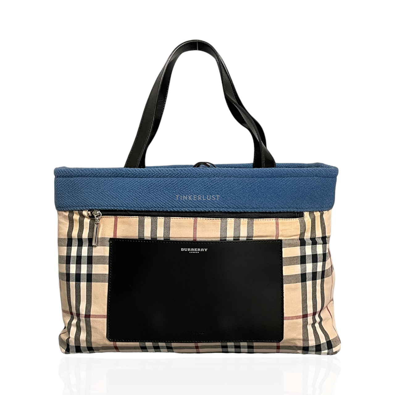 tas handbag Burberry Blue Reversible Check Archive Beige Handbag