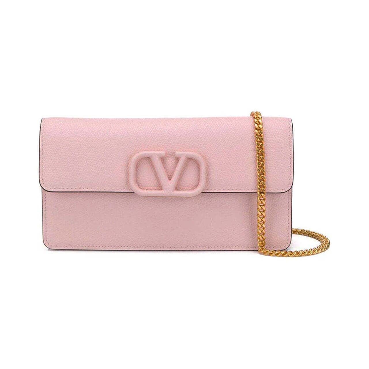 【VALENTINO】VSLING WALLET WITH CHAIN Rockstud Wallet With Chain In Grainy Calfskin for Woman in