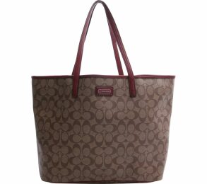 Coach Brown & Maroon Park Metro Signature Tote Bag