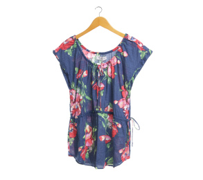 Abercrombie Fitch Dark Blue Floral Short Sleeve Blouse