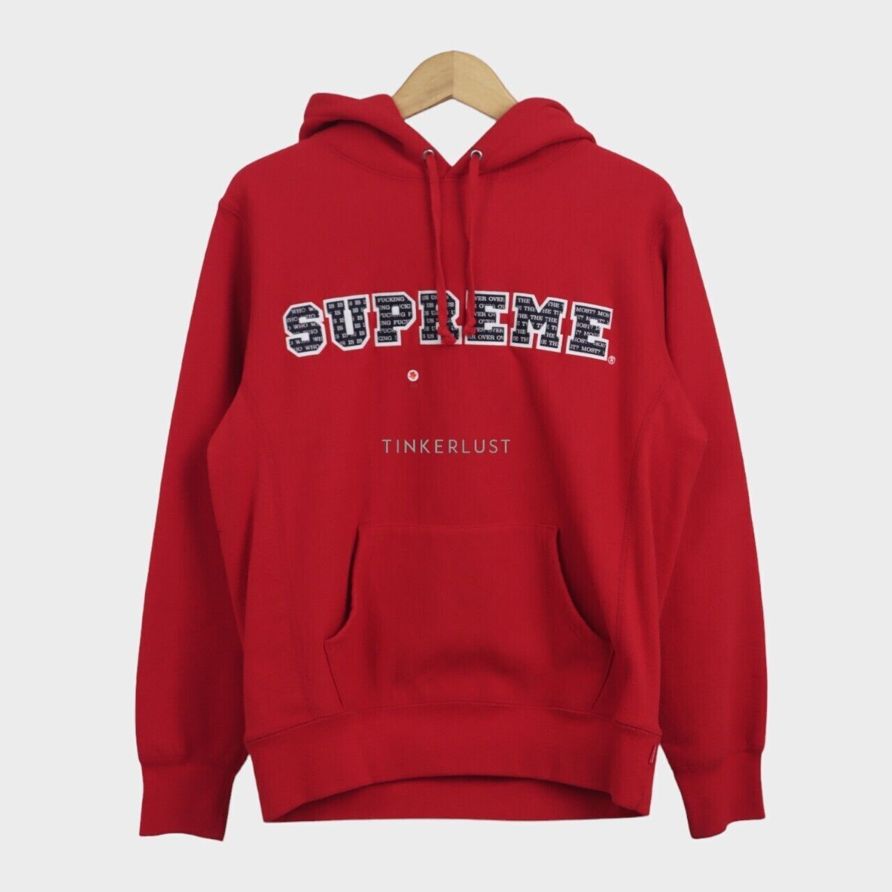 pakaian outerwear jaket supreme Logo Red Hoodie Jacket Tinkerlust