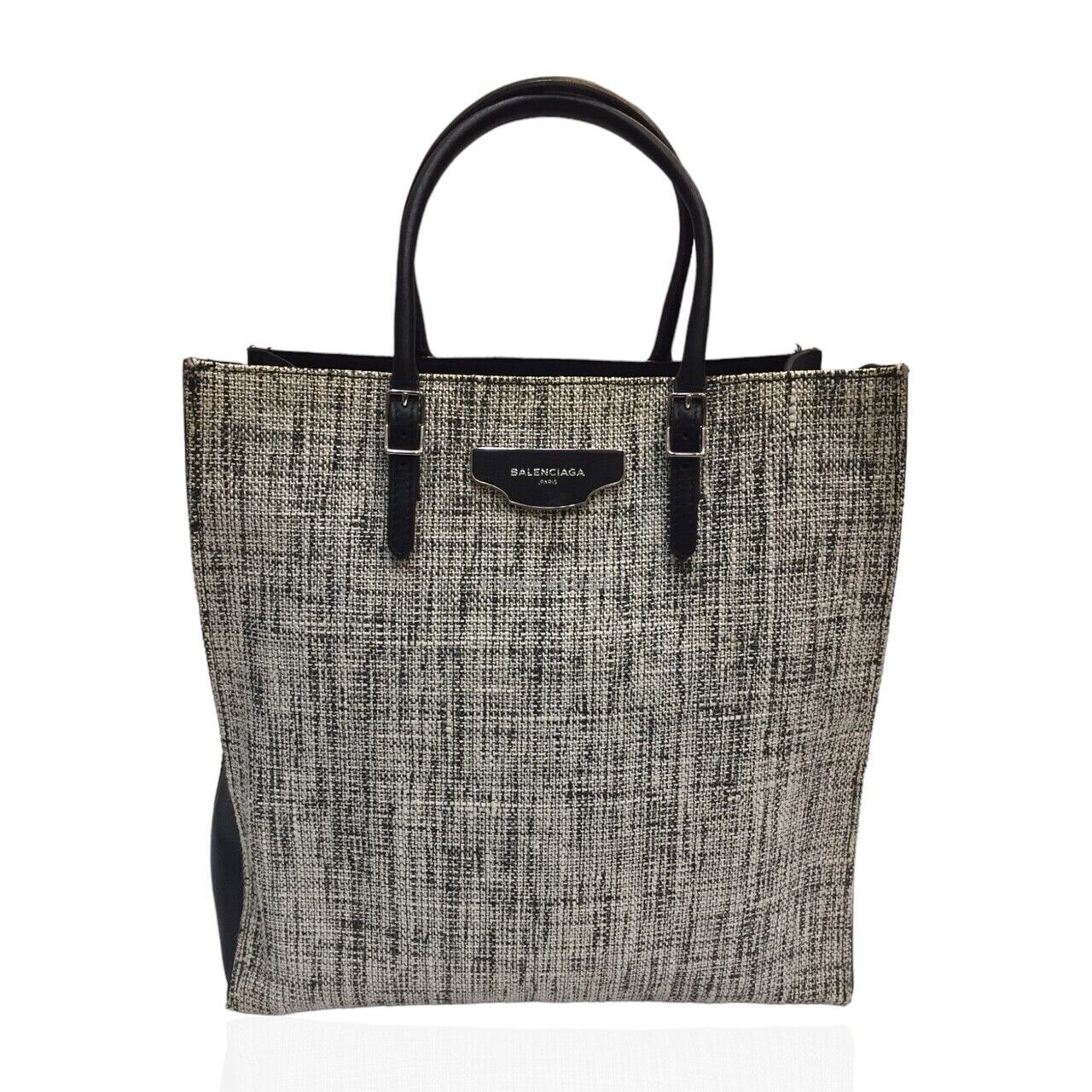 tas tote bag Balenciaga Papier Tweed Leather Black 2016 Tote Bag Tinkerlust