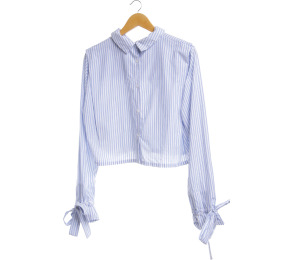 Zara Light Blue Striped Cropped Blouse