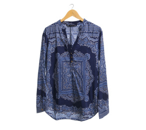 Zara Navy V-Neck Blouse