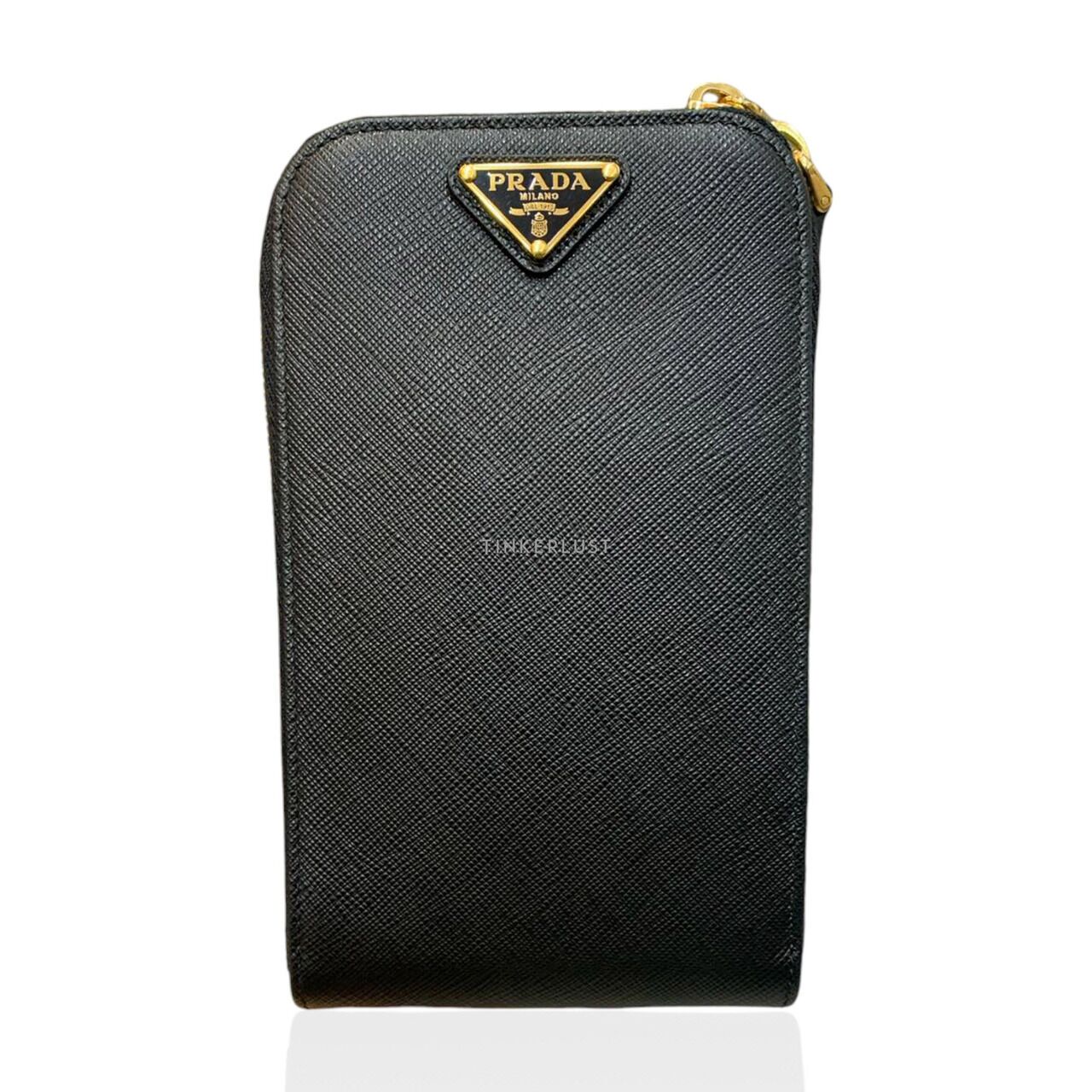 tas sling bag Prada Phone Holder Bag Saffiano Black GHW 2021 Sling Bag Tinkerlust