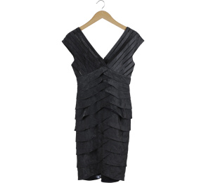 Aidan Mattox Dark Grey Sheer Insert Midi Dress