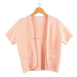 Mango Peach Short Sleeve Peach Knit Granny Chic Cardigan