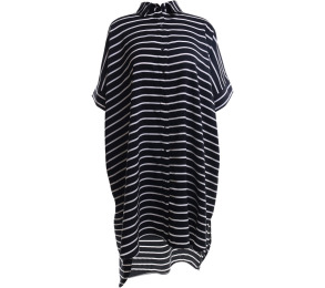 Cotton Ink Black Striped Collar Mini Dress