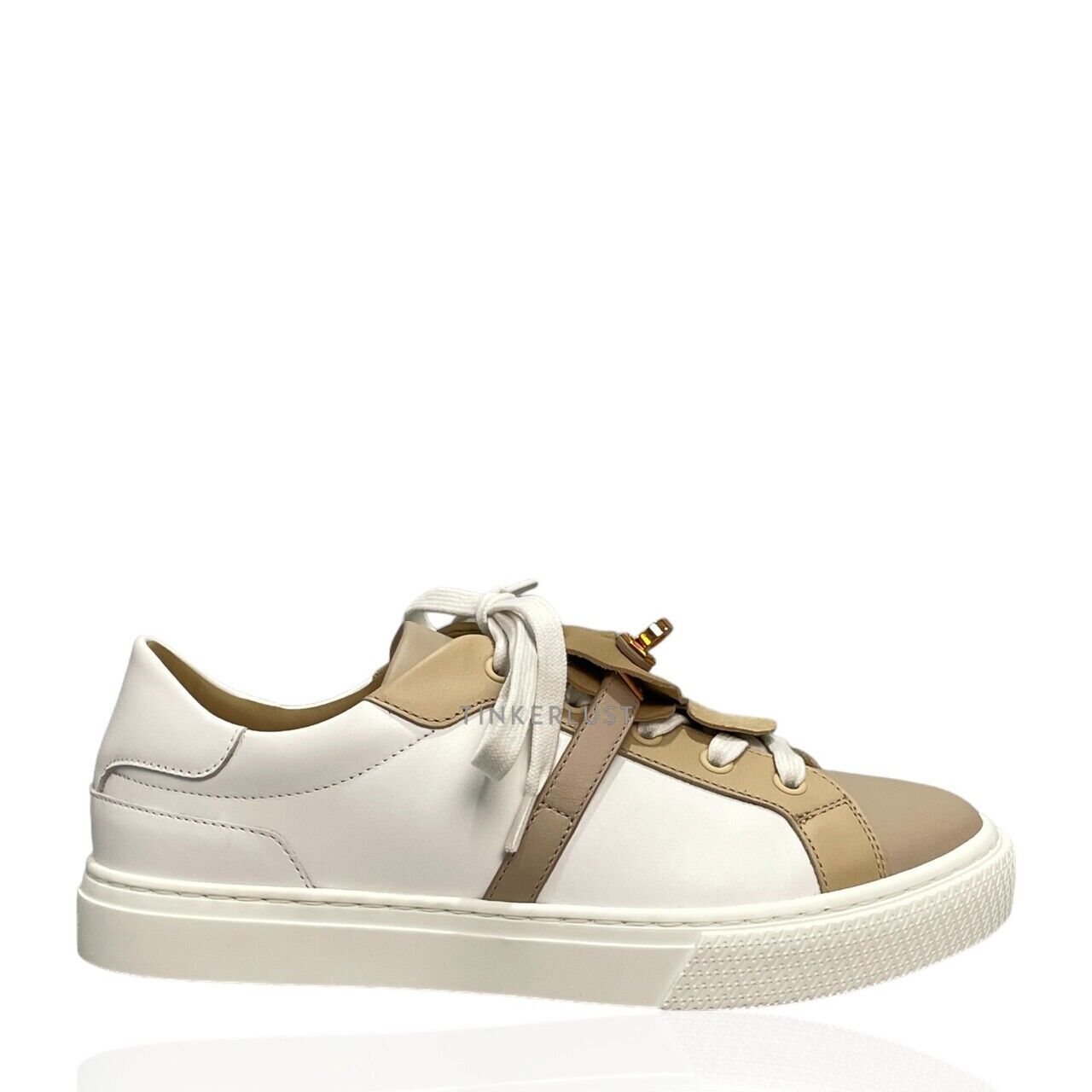 sepatu sneakers Hermes Day Leather Beige and White Sneakers Tinkerlust