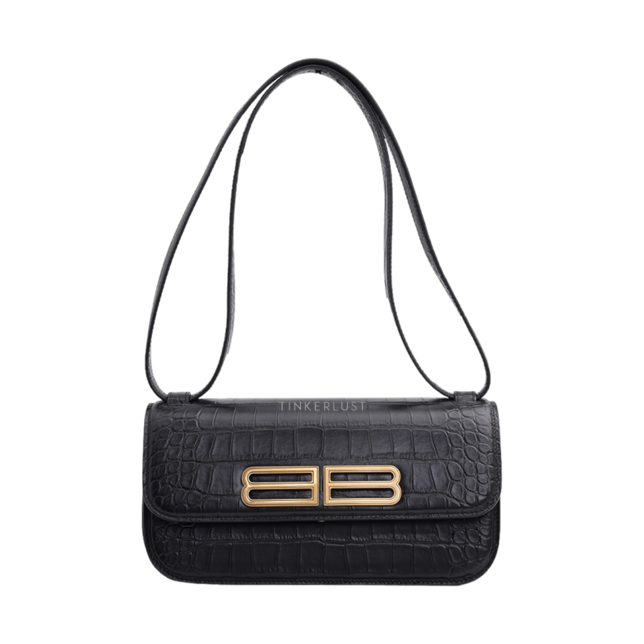 tas shoulder bag Balenciaga Small Gossip BB Logo Black Croco Embossed GHW Shoulder Bag Tinkerlust