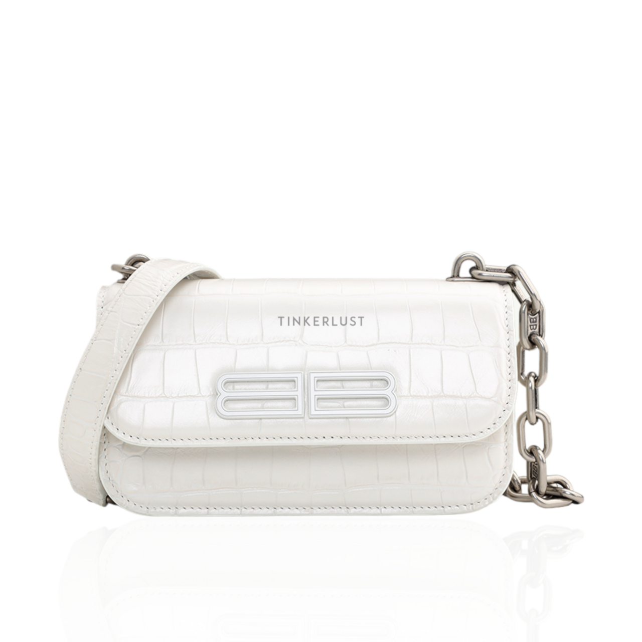 tas sling-bag Balenciaga Gossip XS All White Croco-Embossed tas sling-bag Balenciaga Gossip XS All White Croco-Embossed