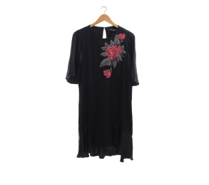 Zara Black Embroidery Floral Mini Dress