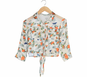 F-Fashion Multi Colour Fruit Pattern Cropped Shirt