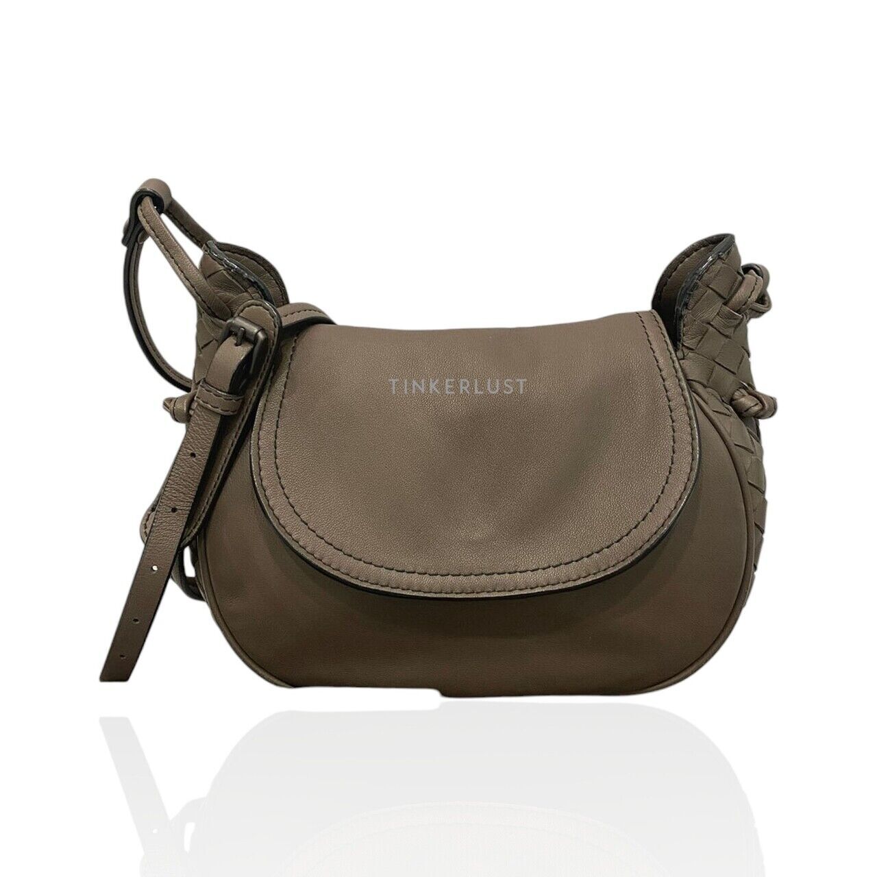 tas sling bag Bottega Veneta Nodini Flap Taupe Sling Bag Tinkerlust