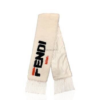aksesoris scarf Fendi X Fila Logo Fringed Mink White Scarf Tinkerlust