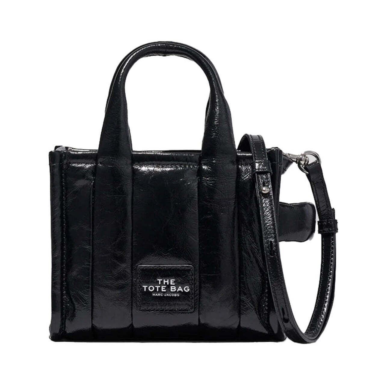 限定 Marc Jacobs The Shiny Crinkle Mini Tote H064L03FA22 Marc Jacobs The Shiny Crinkle Leather Mini Tote Black