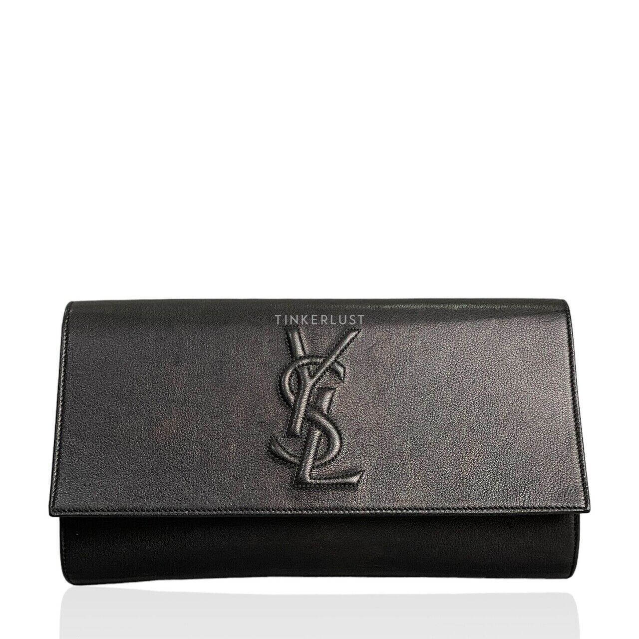 tas clutch Saint Laurent Monogram Belle De Jour Large Black Leather Clutch Tinkerlust