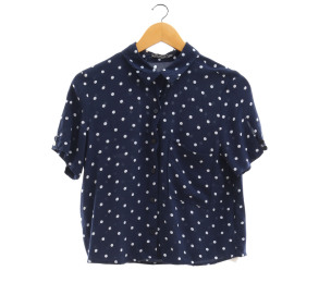 Bershka Dark Blue Polka Dot Crop Shirt