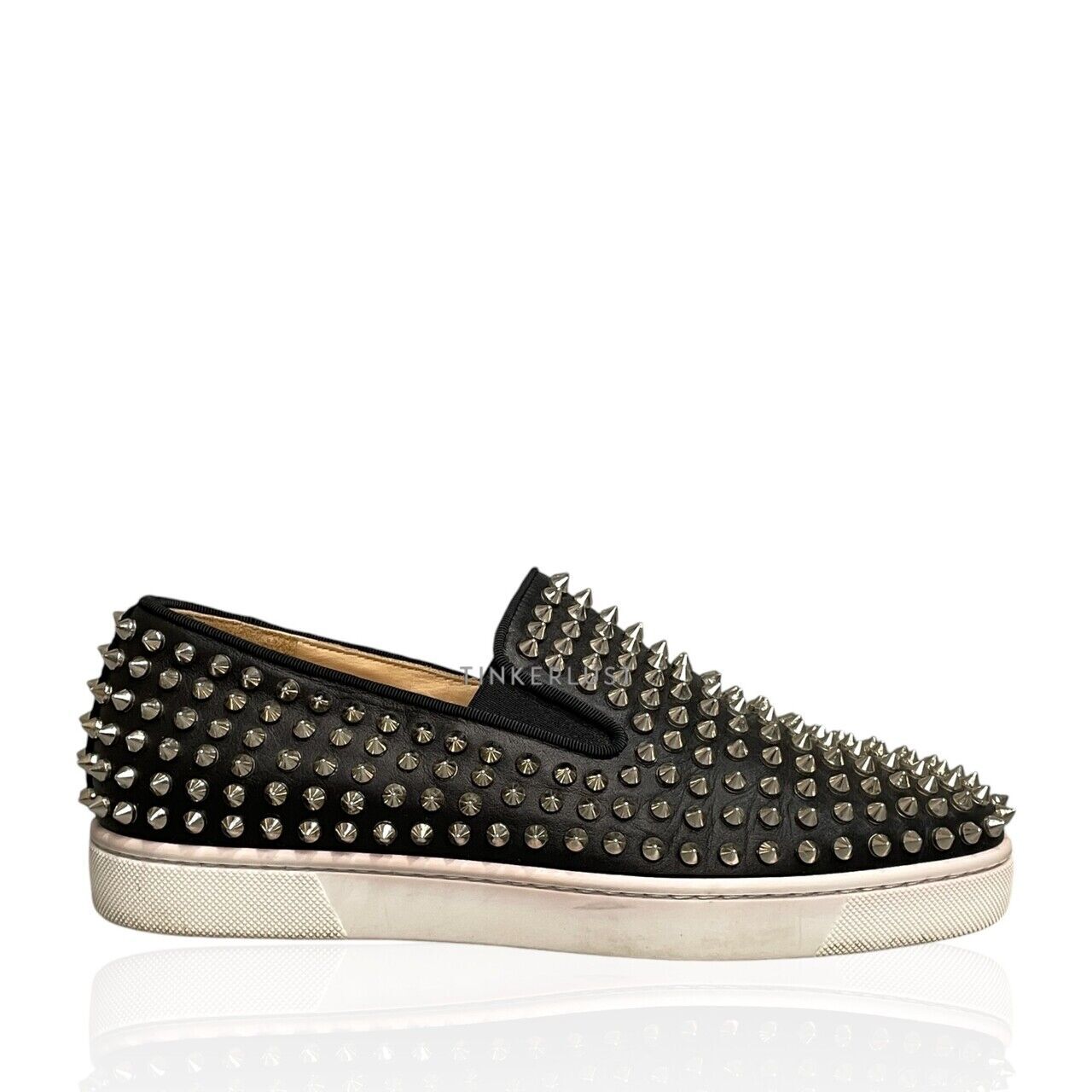 sepatu loafers Christian Louboutin Roller boat Calf Spikes Black Silver Slip on Tinkerlust