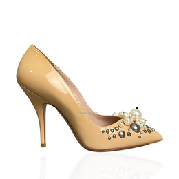 Miu Miu Beige Pearl Embellished Pump Heels