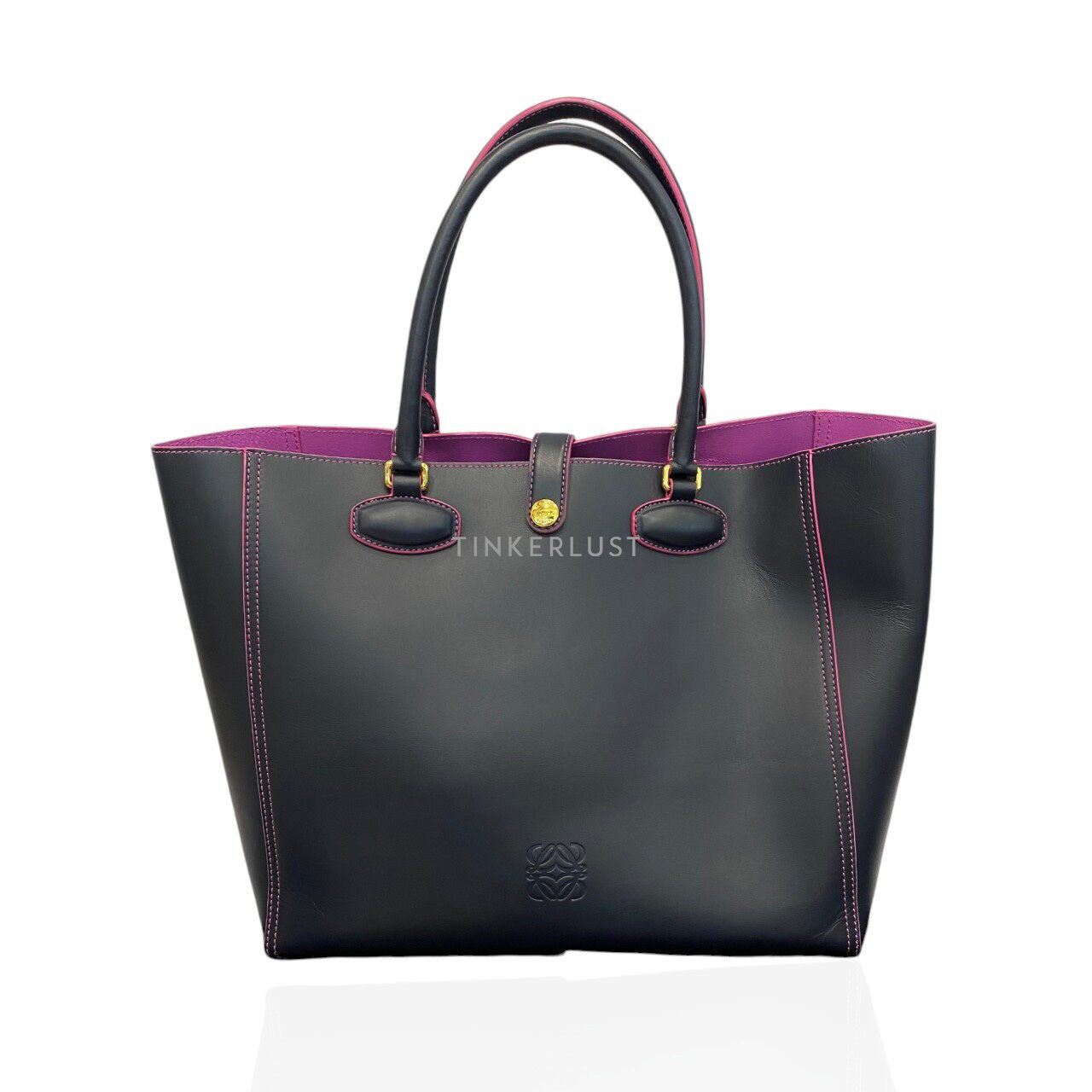 tas tote-bag Loewe Leo Leather Navy Pink List Tote Bag