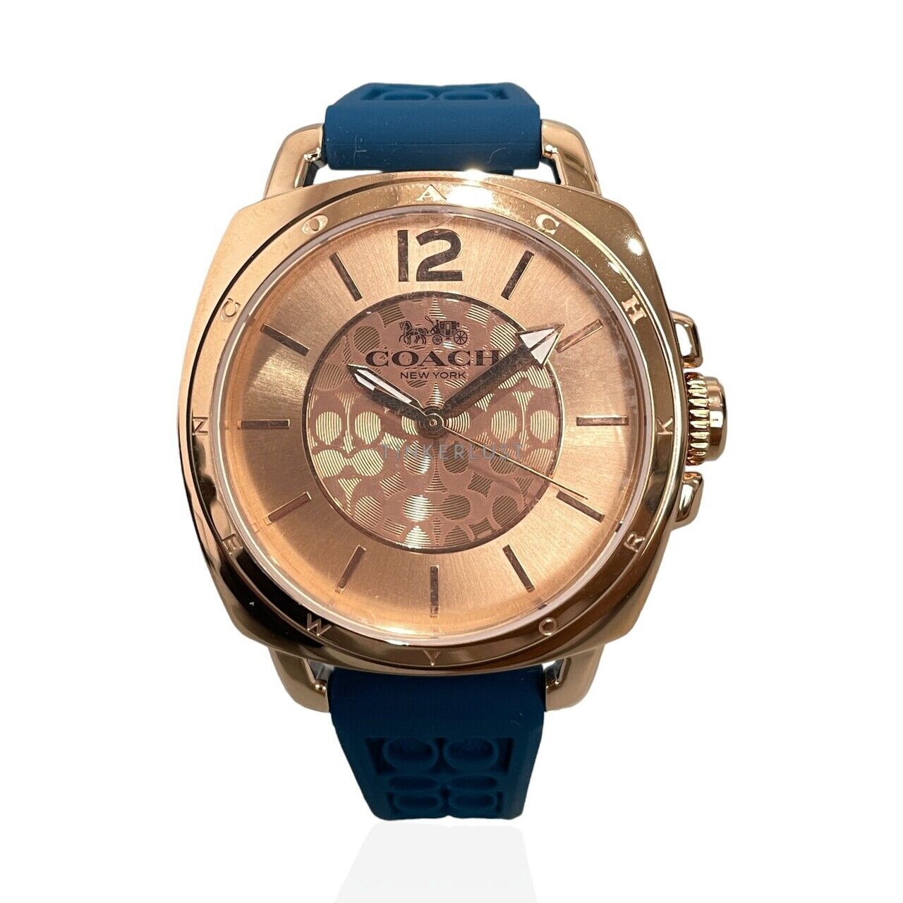 aksesoris jam tangan Coach Boyfriend Mini Rose Gold Dial Blue Silicone Watch Tinkerlust